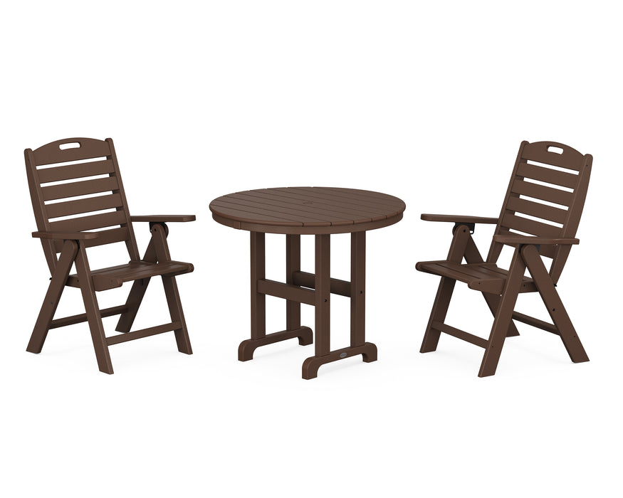 POLYWOOD Nautical Highback Chair 3-Piece Round Dining Set in Mahogany