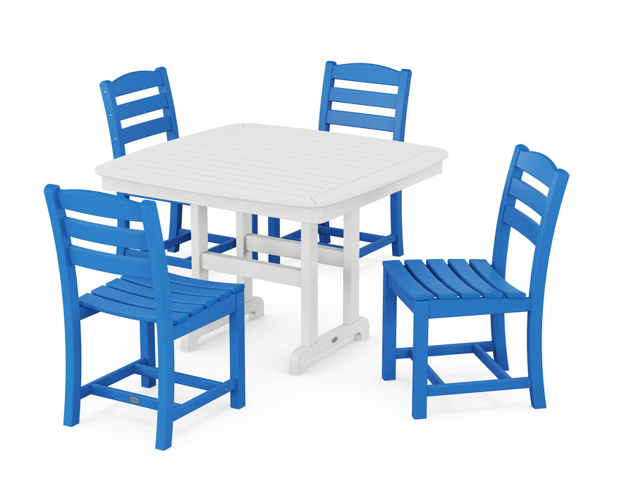 POLYWOOD La Casa Cafe Side Chair 5-Piece Dining Set with Trestle Legs in Pacific Blue / White