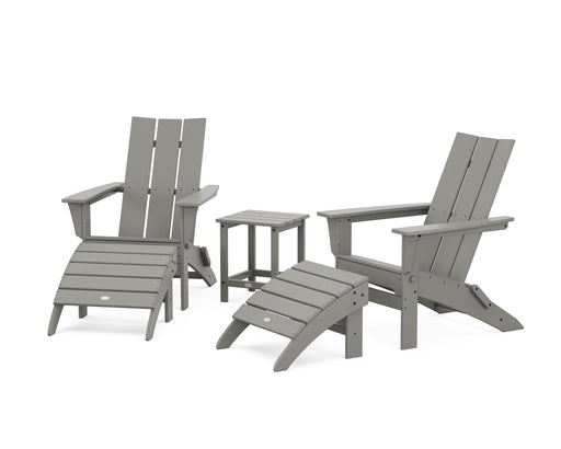 POLYWOOD Modern Folding Adirondack Chair 5-Piece Set with Ottomans and 18" Side Table in Slate Grey image