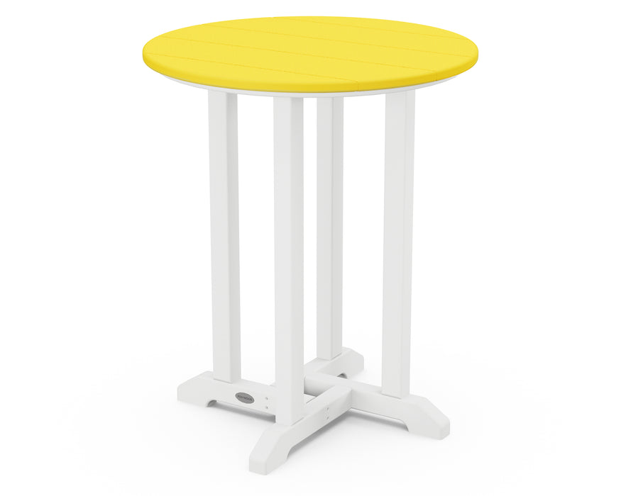 POLYWOOD Contempo 24" Round Dining Table in White / Lemon