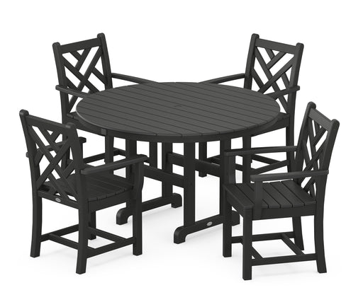 POLYWOOD Chippendale 5-Piece Round Farmhouse Dining Set in Black image