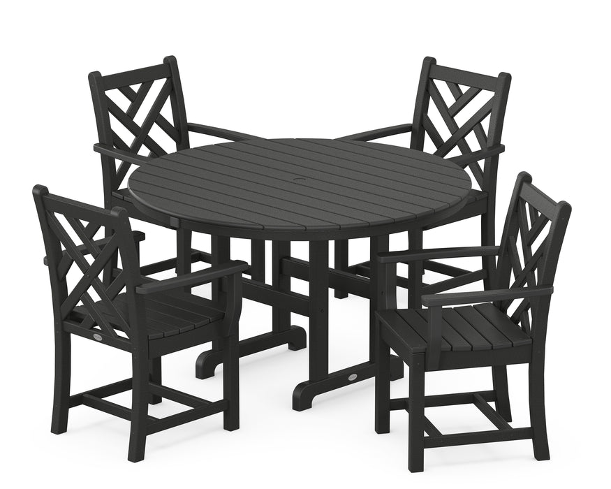 POLYWOOD Chippendale 5-Piece Round Farmhouse Dining Set in Black