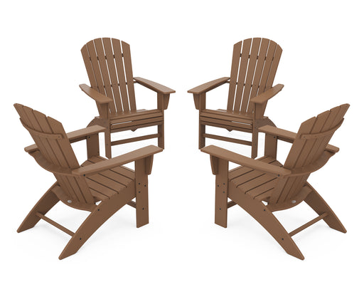 POLYWOOD 4-Piece Nautical Curveback Adirondack Chair Conversation Set in Teak image