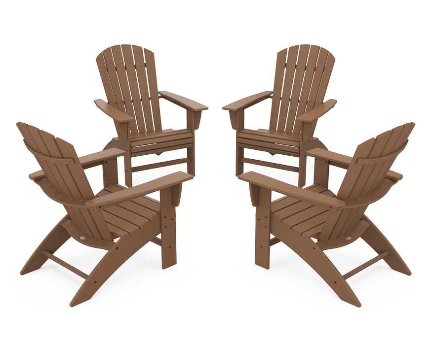 POLYWOOD 4-Piece Nautical Curveback Adirondack Chair Conversation Set in Teak image