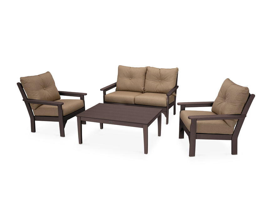 POLYWOOD Vineyard 4-Piece Deep Seating Set in Mahogany / Sesame