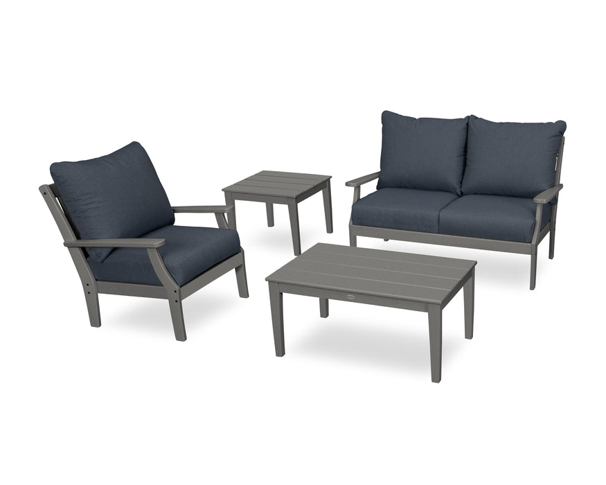 POLYWOOD Braxton 4-Piece Deep Seating Set in Slate Grey / Sancy Denim