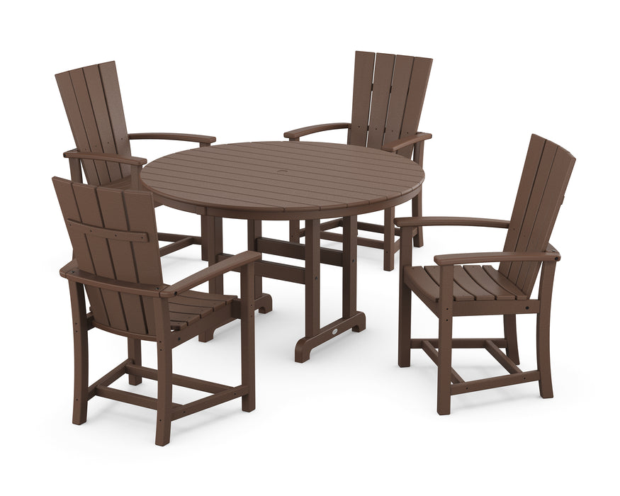 POLYWOOD Quattro 5-Piece Round Farmhouse Dining Set in Mahogany