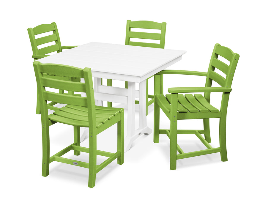 POLYWOOD La Casa Cafe 5-Piece Farmhouse Dining Set with Trestle Legs in Lime / White