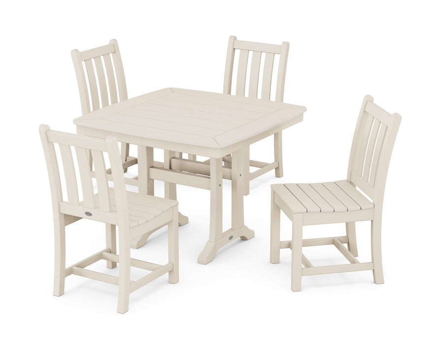 POLYWOOD Traditional Garden Side Chair 5-Piece Dining Set with Trestle Legs in Sand image