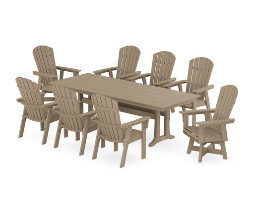 POLYWOOD Nautical Curveback Adirondack Swivel 9-Piece Farmhouse Dining Set with Trestle Legs in Vintage Sahara image