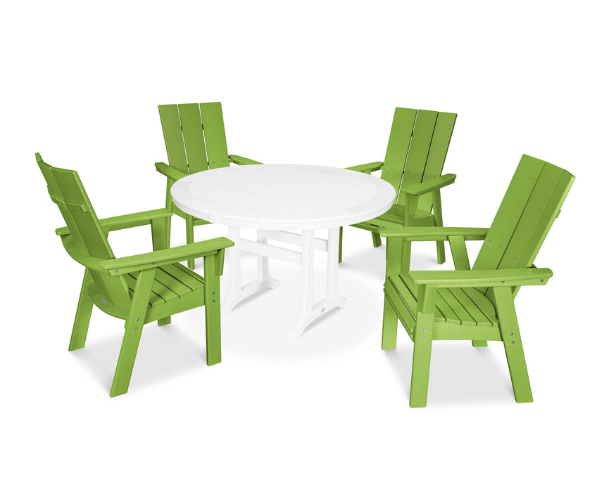 POLYWOOD Modern Curveback Adirondack 5-Piece Nautical Trestle Dining Set in Lime / White image