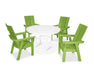 POLYWOOD Modern Curveback Adirondack 5-Piece Nautical Trestle Dining Set in Lime / White image
