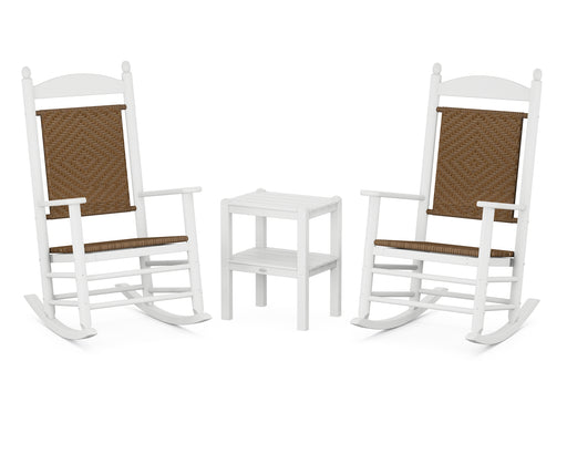 POLYWOOD Jefferson 3-Piece Woven Rocker Set in White / Tigerwood image