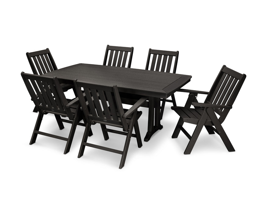 POLYWOOD Vineyard Folding Chair 7-Piece Nautical Dining Set with Trestle Legs in Black