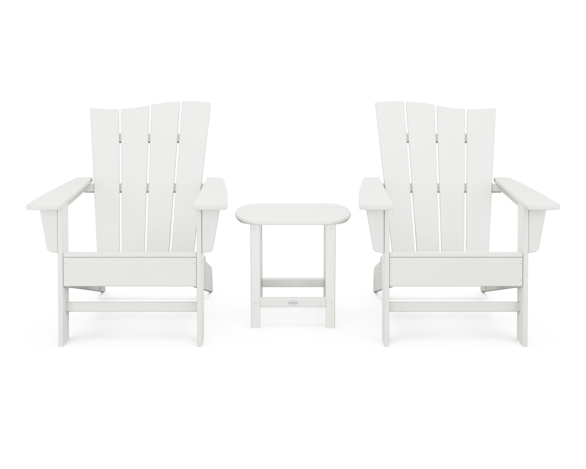 POLYWOOD Wave 3Piece Adirondack Chair Set in Vintage White