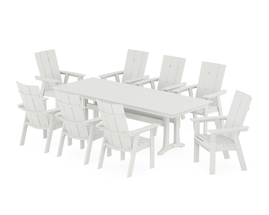 POLYWOOD Modern Curveback Adirondack 9-Piece Farmhouse Dining Set with Trestle Legs in Vintage White