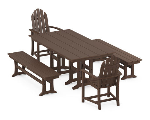 POLYWOOD Classic Adirondack 5-Piece Farmhouse Dining Set with Benches in Mahogany image