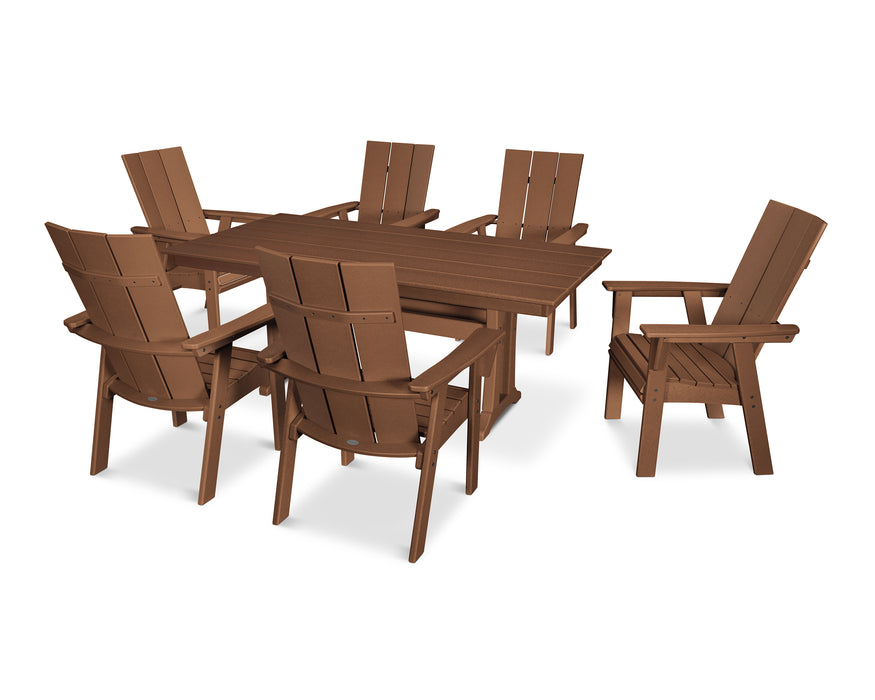 POLYWOOD Modern Curveback Adirondack 7-Piece Farmhouse Dining Set with Trestle Legs in Teak