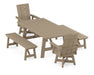 POLYWOOD Modern Curveback Adirondack Swivel Chair 5-Piece Rustic Farmhouse Dining Set With Benches in Vintage Sahara image