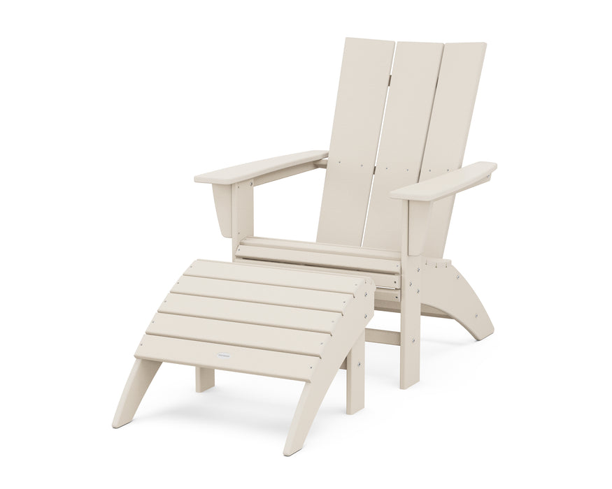 POLYWOOD Modern Curveback Adirondack Chair 2-Piece Set with Ottoman in Sand image