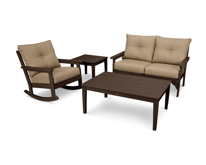 POLYWOOD Vineyard 4-Piece Deep Seating Rocker Set in Mahogany / Sesame