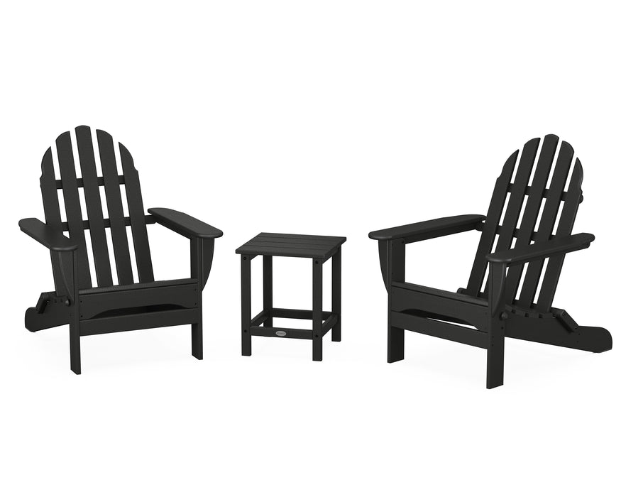 POLYWOOD Classic Folding Adirondack 3-Piece Set with Long Island 18" Side Table in Black image