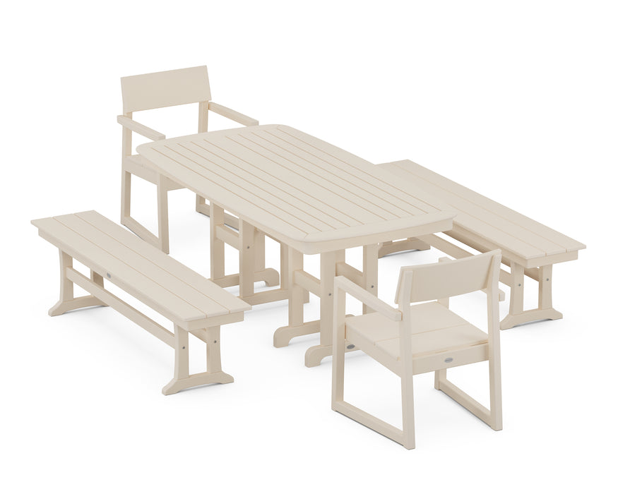 POLYWOOD EDGE 5-Piece Dining Set with Benches in Sand image