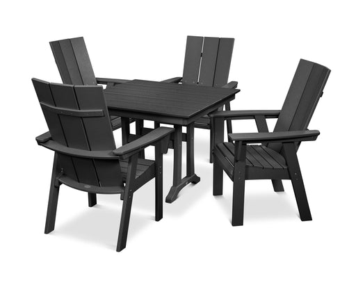 POLYWOOD Modern Curveback Adirondack 5-Piece Farmhouse Trestle Dining Set in Black image