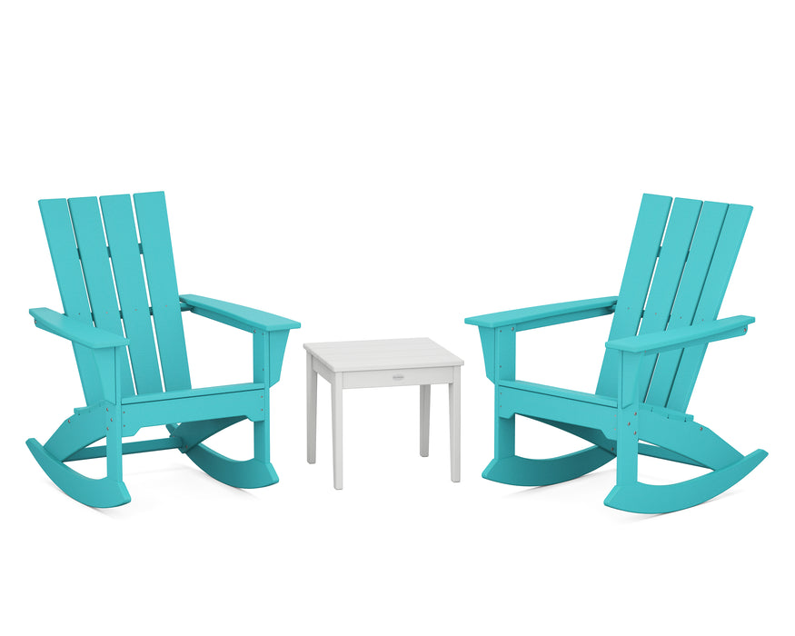 POLYWOOD Quattro 3-Piece Rocker Set in Aruba / White