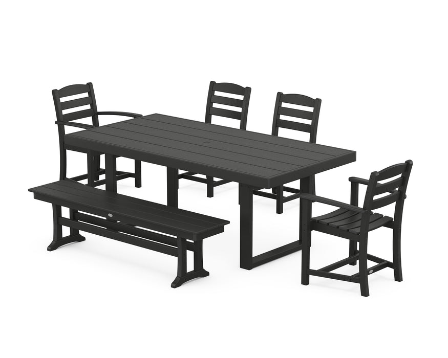 POLYWOOD La Casa Cafe 6-Piece Dining Set with Bench in Black