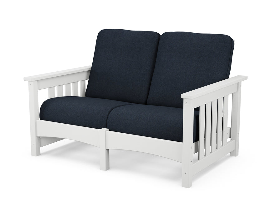 POLYWOOD Mission Loveseat in White / Marine Indigo