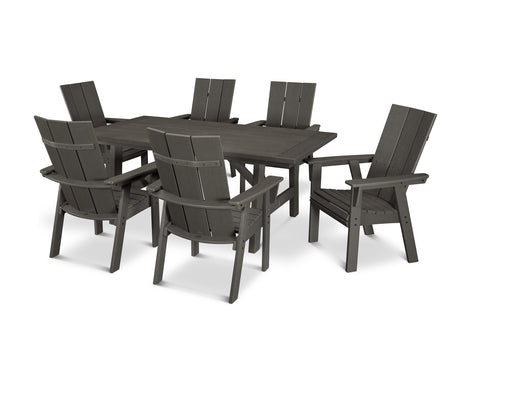 POLYWOOD Modern Curveback Adirondack 7-Piece Rustic Farmhouse Dining Set in Vintage Coffee image