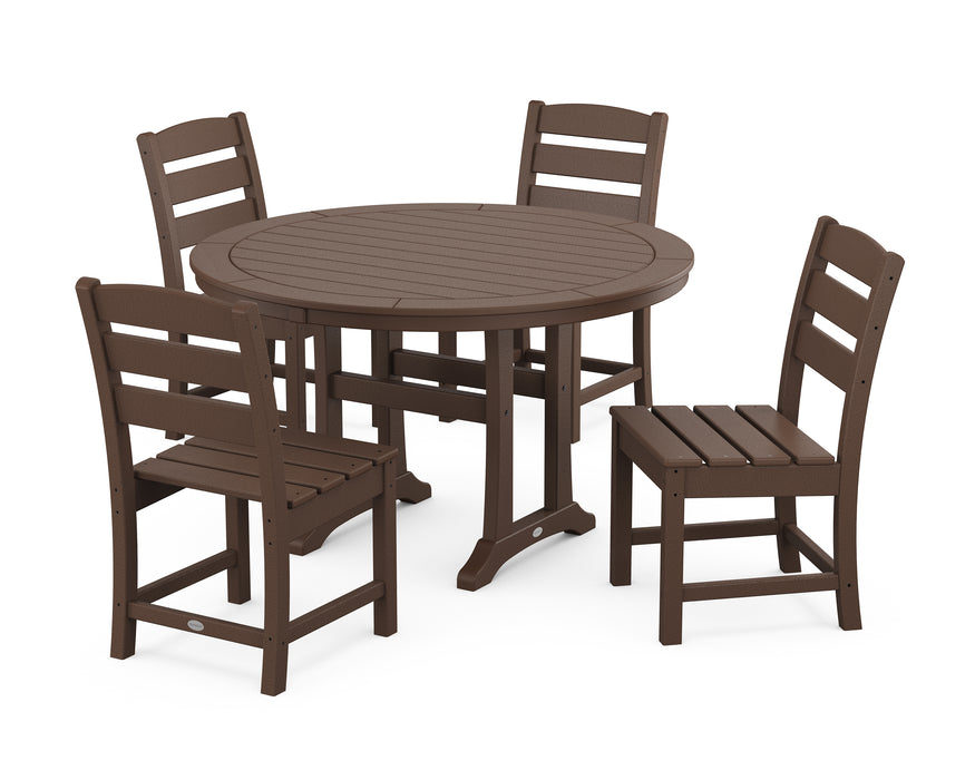 POLYWOOD Lakeside Side Chair 5-Piece Round Dining Set With Trestle Legs in Mahogany image