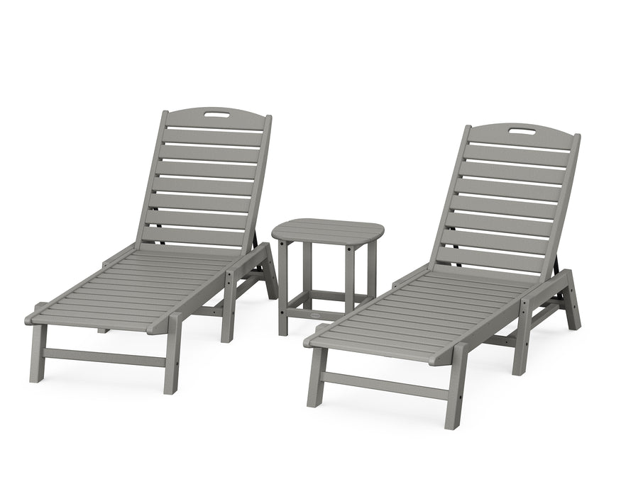 POLYWOOD Nautical 3-Piece Chaise Lounge Set with South Beach 18" Side Table in Slate Grey image