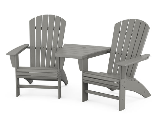 POLYWOOD Nautical 3-Piece Curveback Adirondack Set with Angled Connecting Table in Slate Grey image