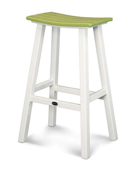 POLYWOOD Contempo 30" Saddle Bar Stool in White / Lime image