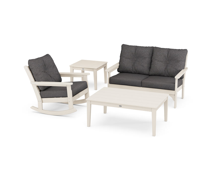 POLYWOOD Vineyard 4-Piece Deep Seating Rocker Set in Sand / Ash Charcoal