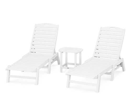 POLYWOOD Nautical 3-Piece Chaise Lounge Set with South Beach 18" Side Table in White image