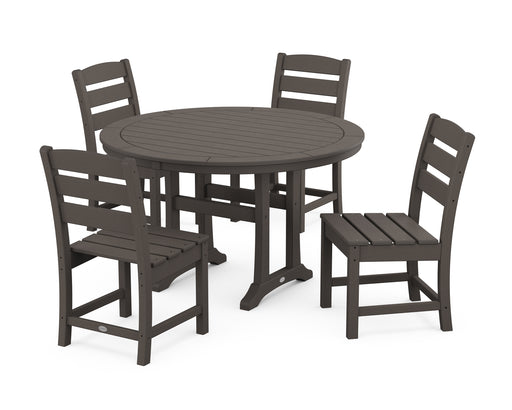 POLYWOOD Lakeside Side Chair 5-Piece Round Dining Set With Trestle Legs in Vintage Coffee image