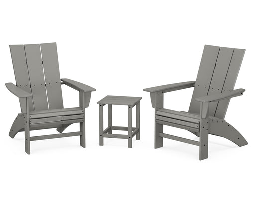 POLYWOOD Modern 3-Piece Curveback Adirondack Set with Long Island 18" Side Table in Slate Grey image