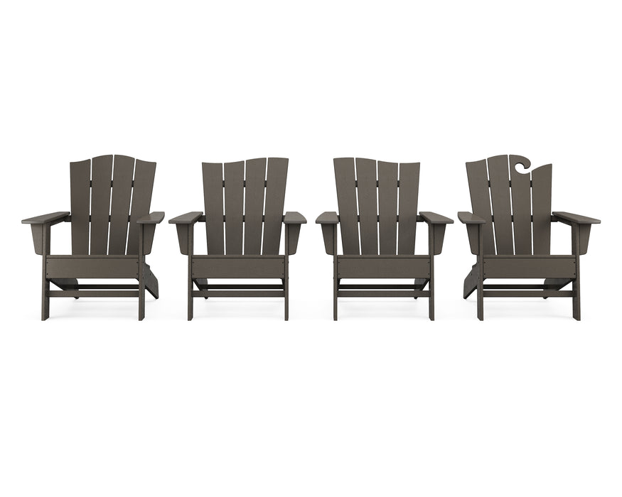 POLYWOOD Wave Collection 4-Piece Adirondack Chair Set in Vintage Coffee