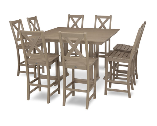 POLYWOOD Braxton 9-Piece Farmhouse Trestle Bar Set in Vintage Sahara image