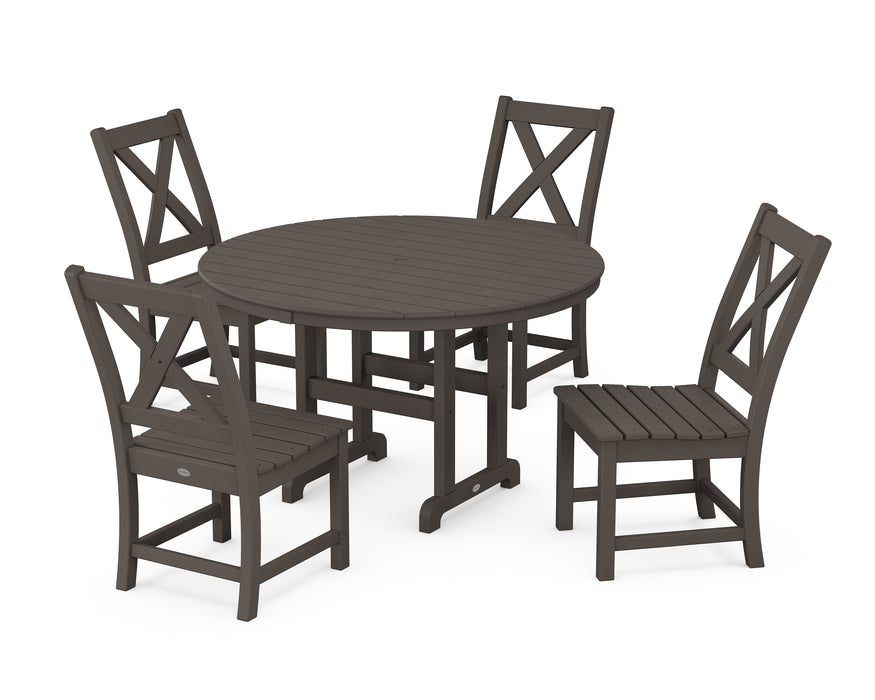 POLYWOOD Braxton Side Chair 5-Piece Round Dining Set in Vintage Coffee image