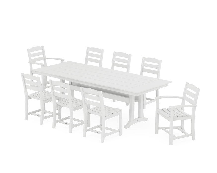 POLYWOOD La Casa Cafe 9-Piece Farmhouse Dining Set with Trestle Legs in White