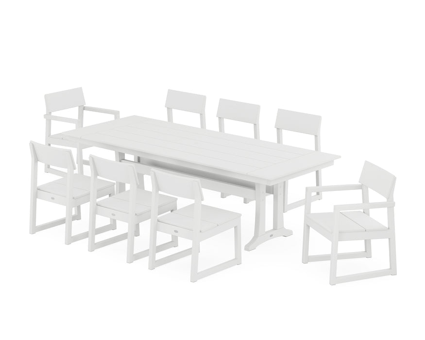 POLYWOOD EDGE 9-Piece Farmhouse Dining Set with Trestle Legs in White