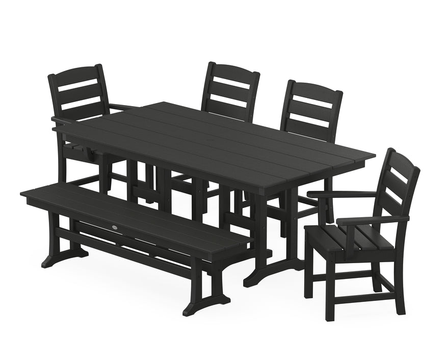 POLYWOOD Lakeside 6-Piece Farmhouse Dining Set with Bench in Black image