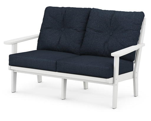 POLYWOOD Lakeside Deep Seating Loveseat in White / Marine Indigo image