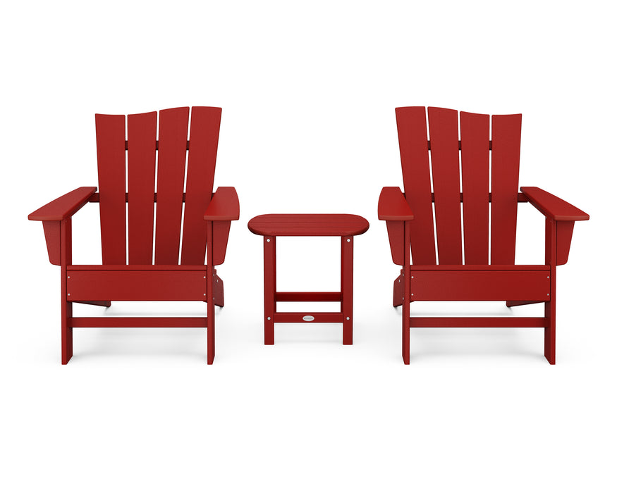 POLYWOOD Wave 3-Piece Adirondack Chair Set in Crimson Red