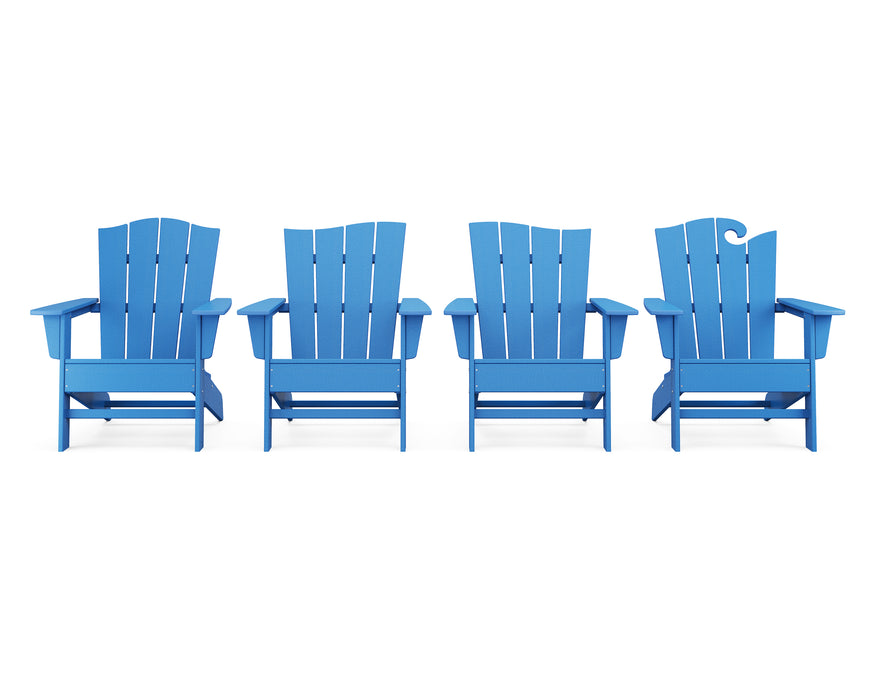 POLYWOOD Wave Collection 4-Piece Adirondack Chair Set in Pacific Blue