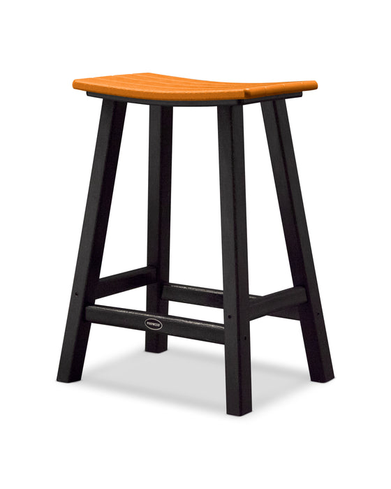 POLYWOOD Contempo 24" Saddle Counter Stool in Black / Tangerine image